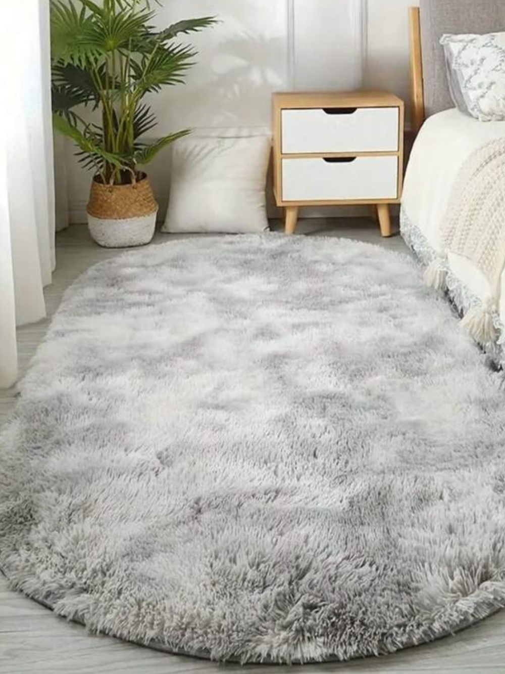Gray Shaggy Oval Area Rug